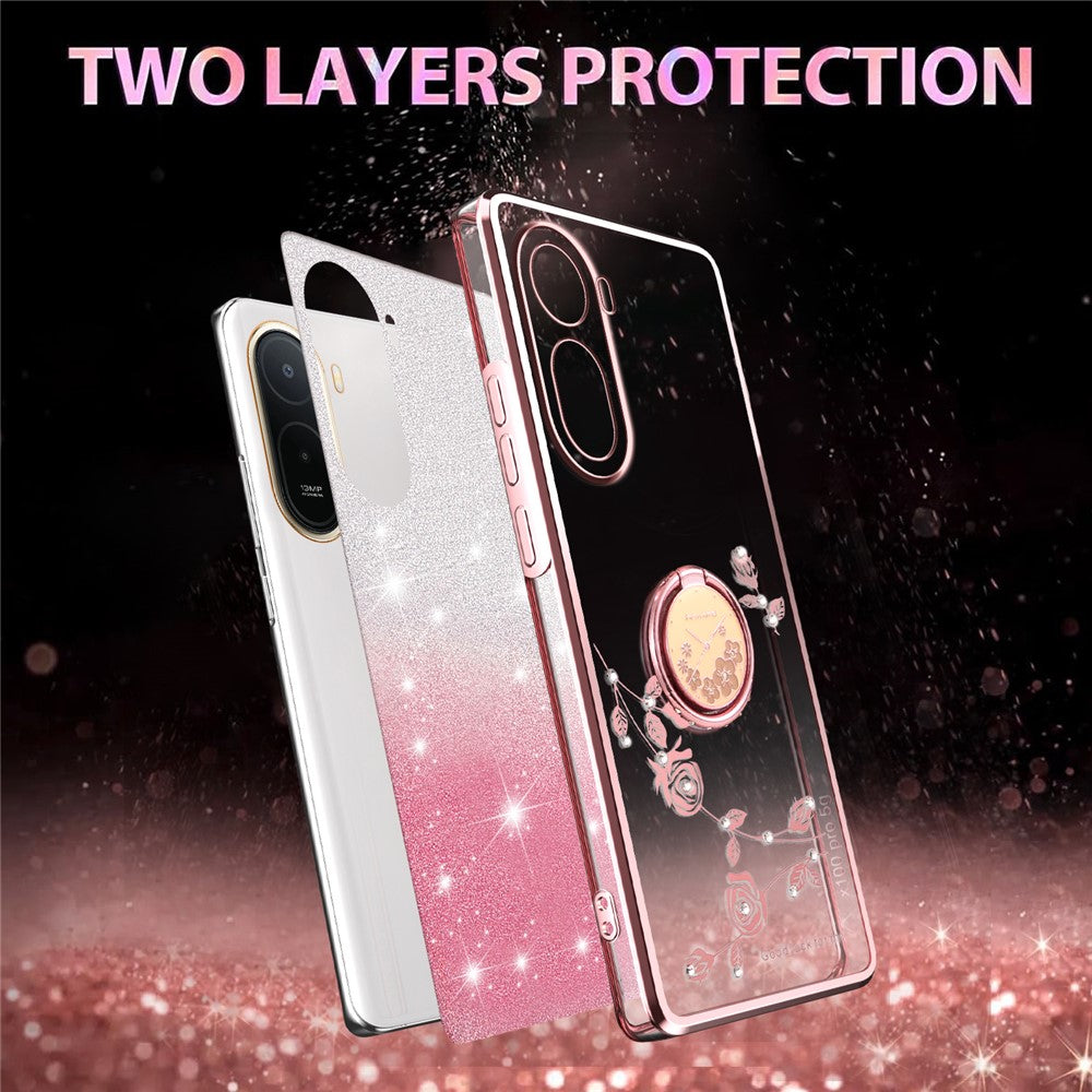 KADEM mobilskal för Xiaomi Poco C85x 5G / Redmi A7 Pro 4G (171.56mm) / Redmi A7 Pro 5G Ringstativ TPU Blommor mobilskal Gradient Glitter