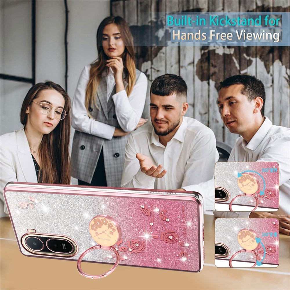 KADEM mobilskal för Xiaomi Poco C85x 5G / Redmi A7 Pro 4G (171.56mm) / Redmi A7 Pro 5G Ringstativ TPU Blommor mobilskal Gradient Glitter