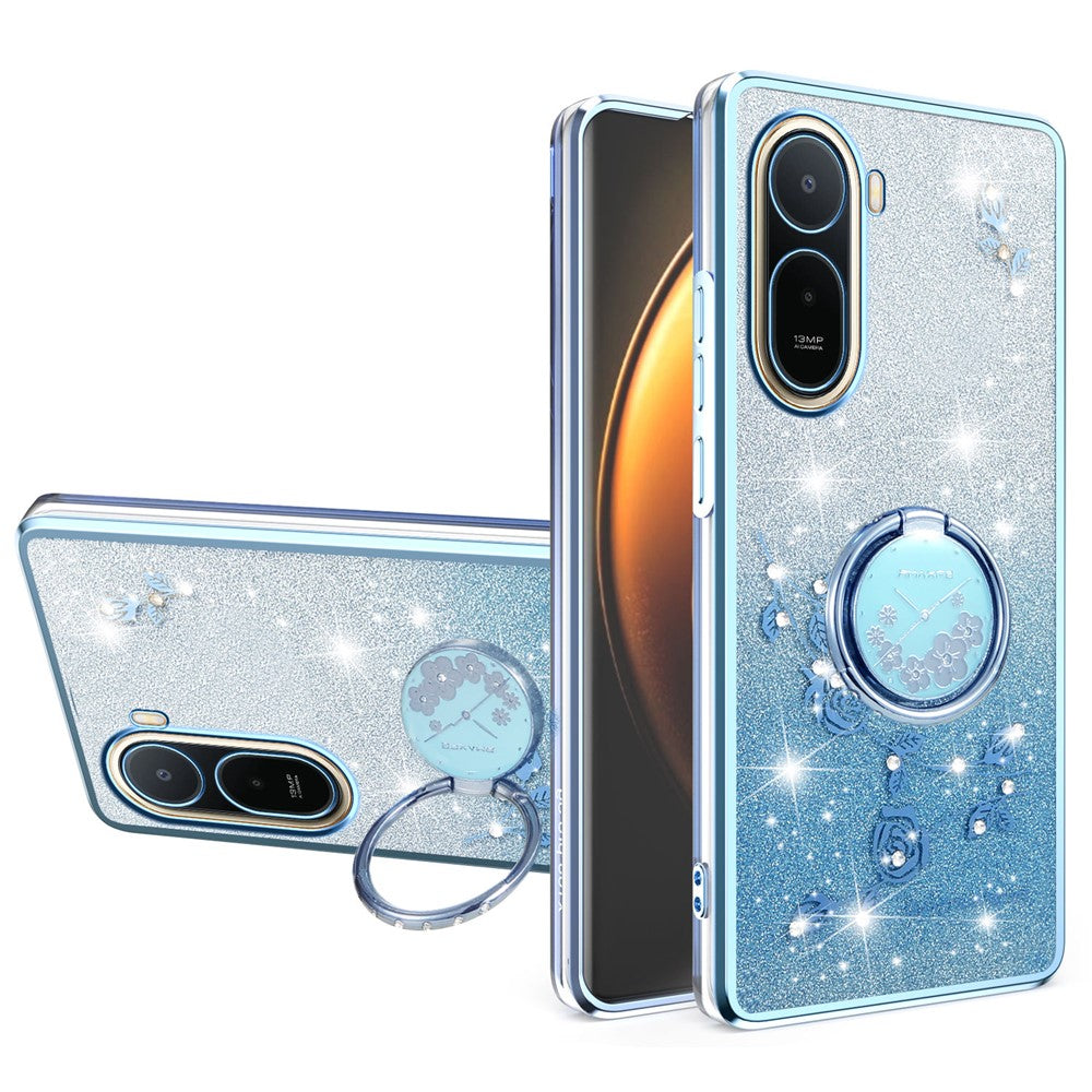 KADEM mobilskal för Xiaomi Poco C85x 5G / Redmi A7 Pro 4G (171.56mm) / Redmi A7 Pro 5G Ringstativ TPU Blommor mobilskal Gradient Glitter