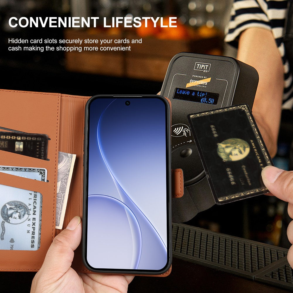 For Oppo Reno15 F 5G Leather Case Wallet Stand TPU + PU Skin-touch Cover