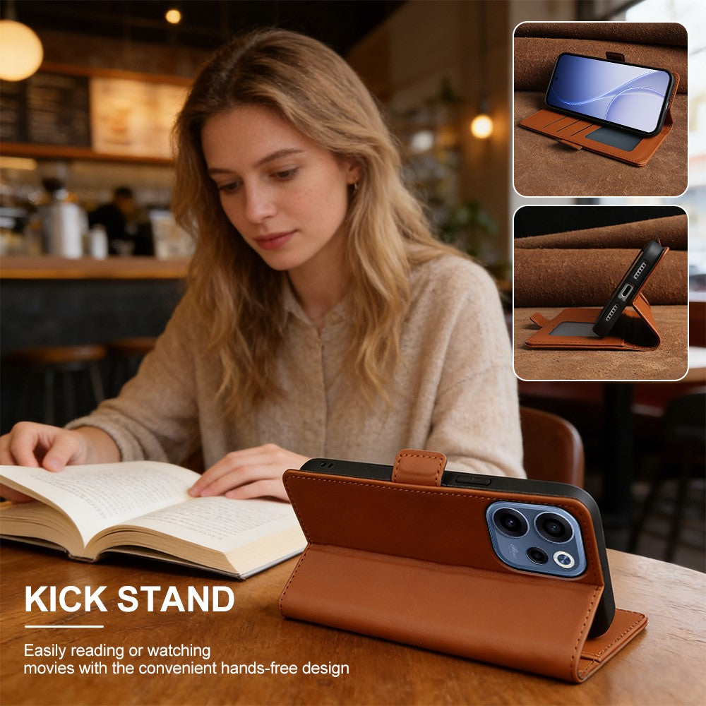 For Oppo Reno15 F 5G Leather Case Wallet Stand TPU + PU Skin-touch Cover