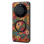 For Huawei Mate 60 Magnetic Phone Case Floral Pattern PU Leather TPU Protective Cover