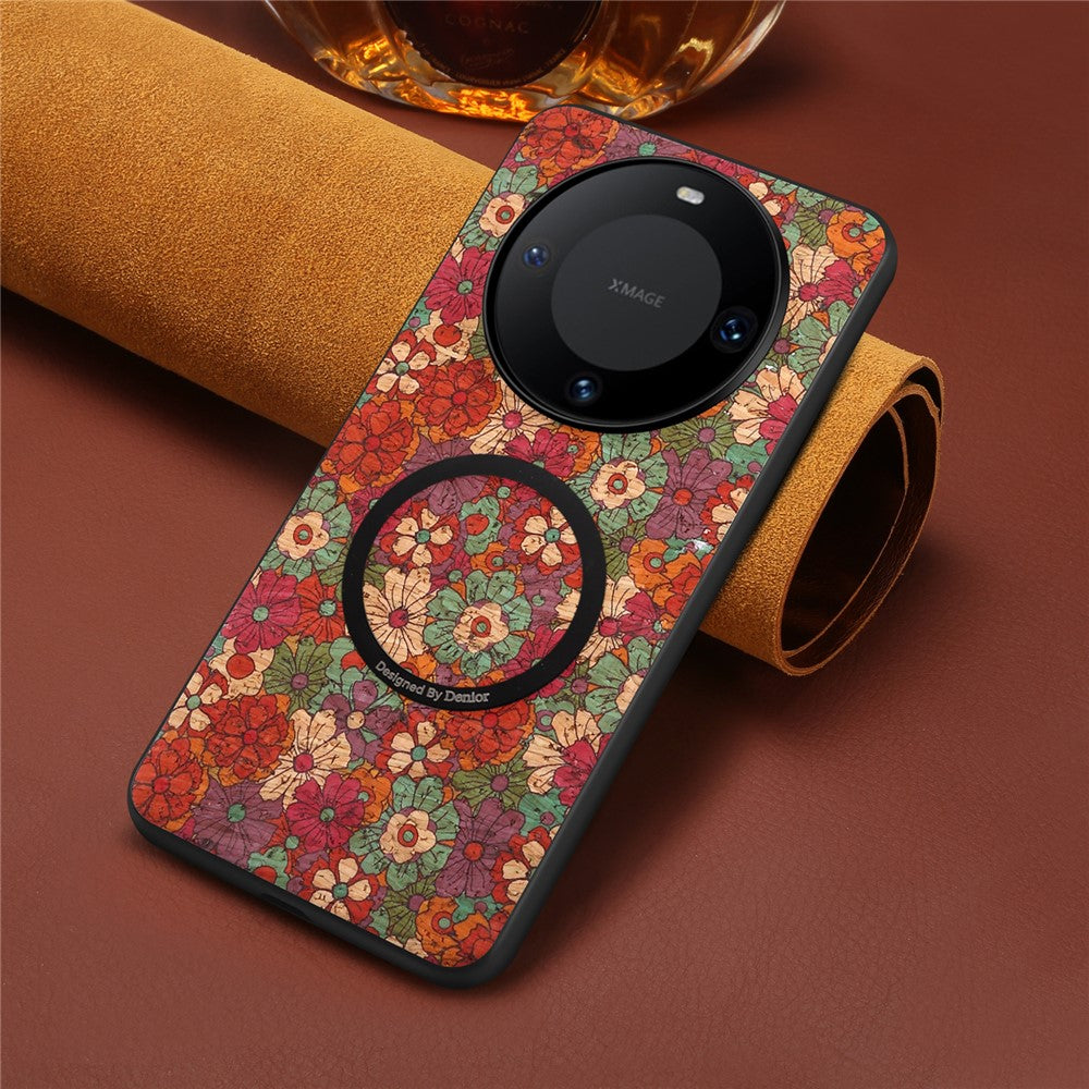 Magnetic Phone Case for Huawei Mate 60 Pro  /  60 Pro+ Floral Pattern PU Leather TPU Protective Cover
