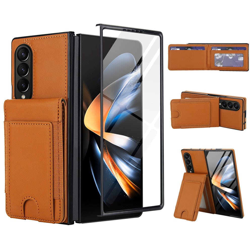 For Samsung Galaxy Z Fold3 5G Case Card Bag Kickstand Leather + PC Phone Cover with HD Screen Protector