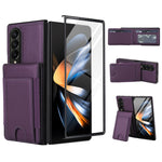 For Samsung Galaxy Z Fold3 5G Case Card Bag Kickstand Leather + PC Phone Cover with HD Screen Protector