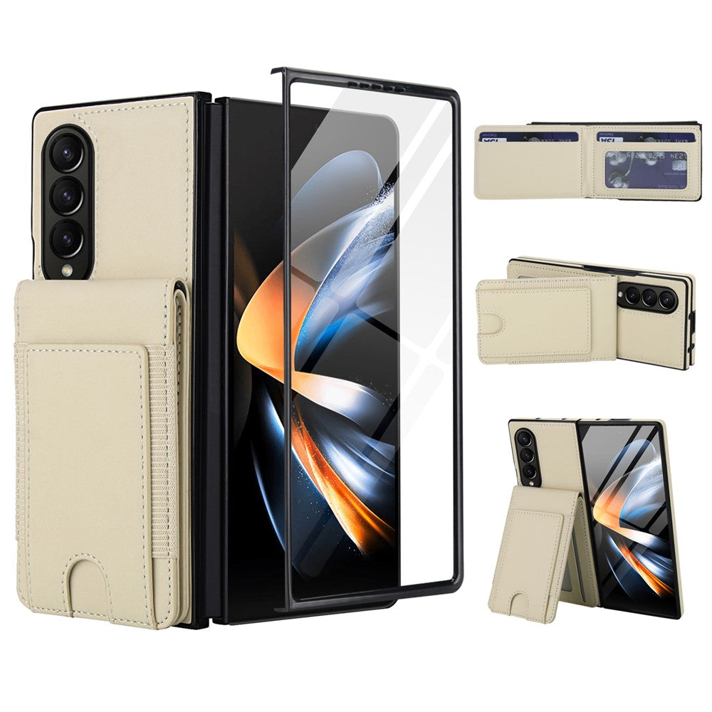 For Samsung Galaxy Z Fold3 5G Case Card Bag Kickstand Leather + PC Phone Cover with HD Screen Protector
