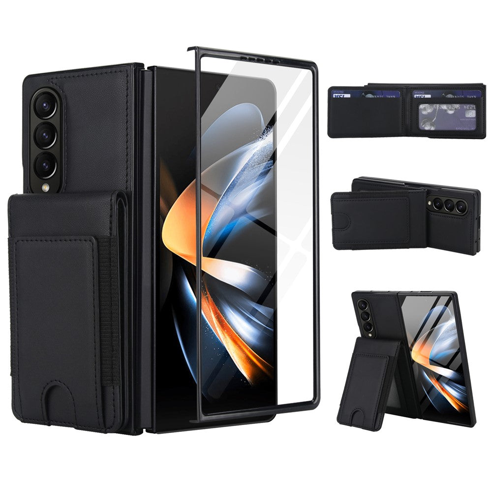 For Samsung Galaxy Z Fold4 5G Case Card Bag Kickstand Leather + PC Phone Cover with HD Screen Protector