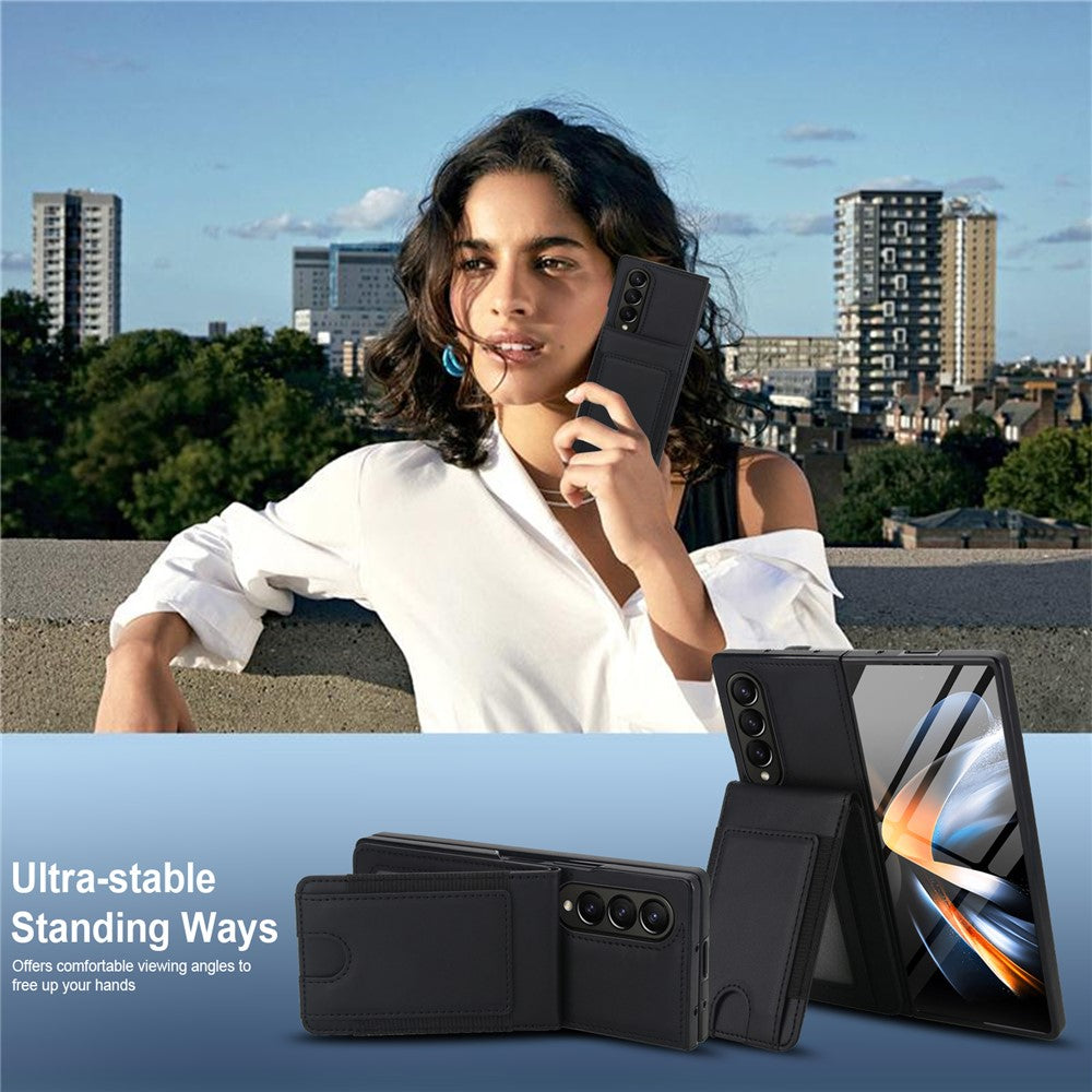 For Samsung Galaxy Z Fold4 5G Case Card Bag Kickstand Leather + PC Phone Cover with HD Screen Protector