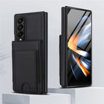 For Samsung Galaxy Z Fold4 5G Case Card Bag Kickstand Leather + PC Phone Cover with HD Screen Protector