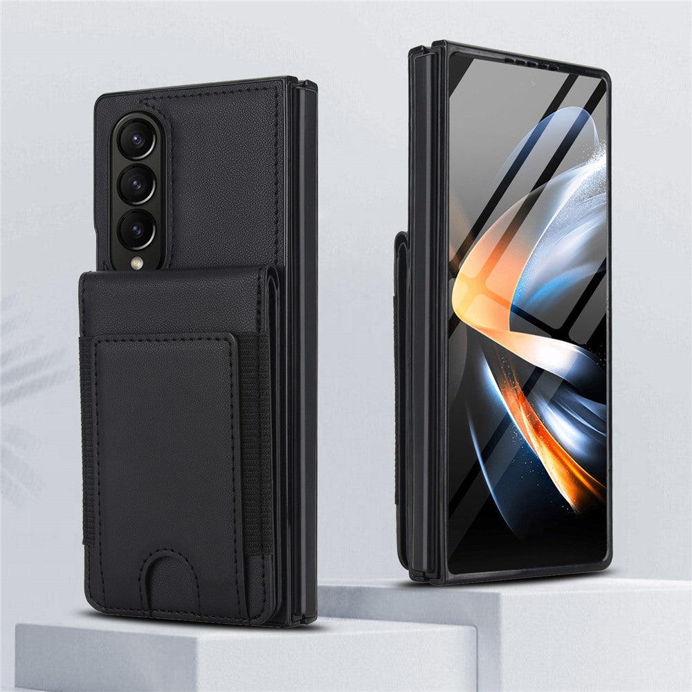 For Samsung Galaxy Z Fold4 5G Case Card Bag Kickstand Leather + PC Phone Cover with HD Screen Protector