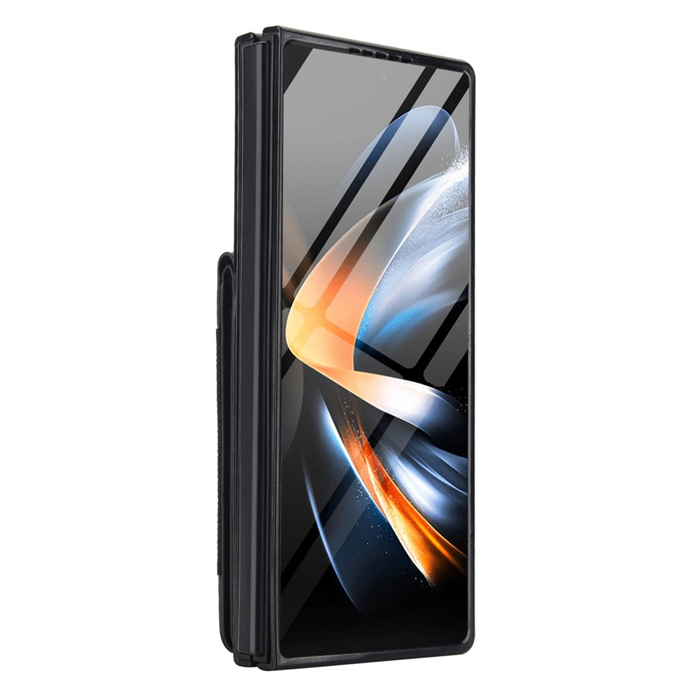 For Samsung Galaxy Z Fold4 5G Case Card Bag Kickstand Leather + PC Phone Cover with HD Screen Protector