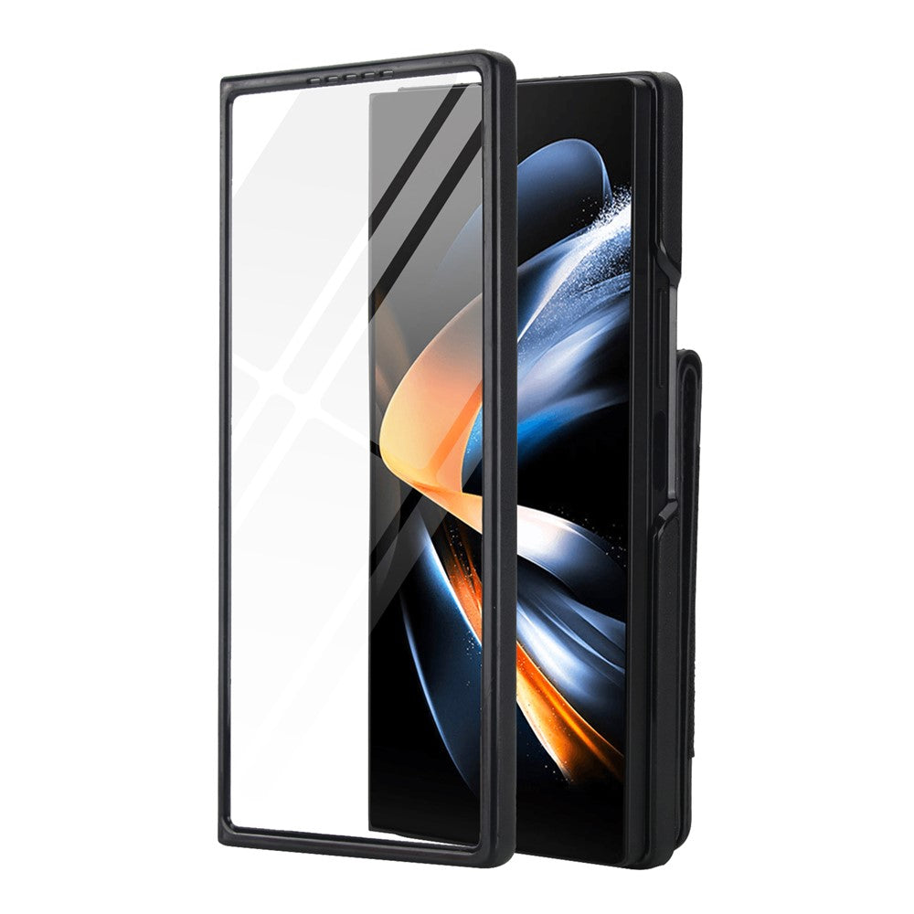 For Samsung Galaxy Z Fold4 5G Case Card Bag Kickstand Leather + PC Phone Cover with HD Screen Protector