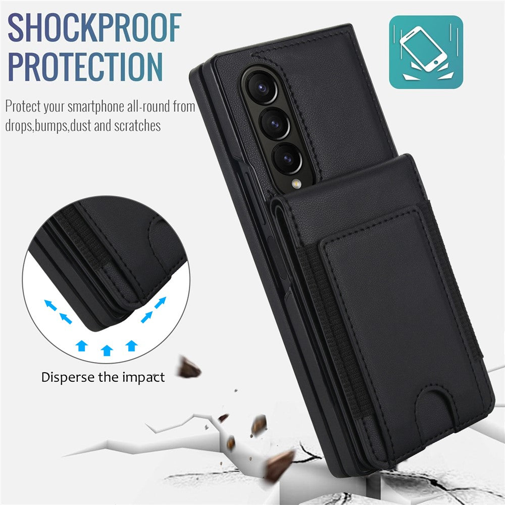 For Samsung Galaxy Z Fold4 5G Case Card Bag Kickstand Leather + PC Phone Cover with HD Screen Protector