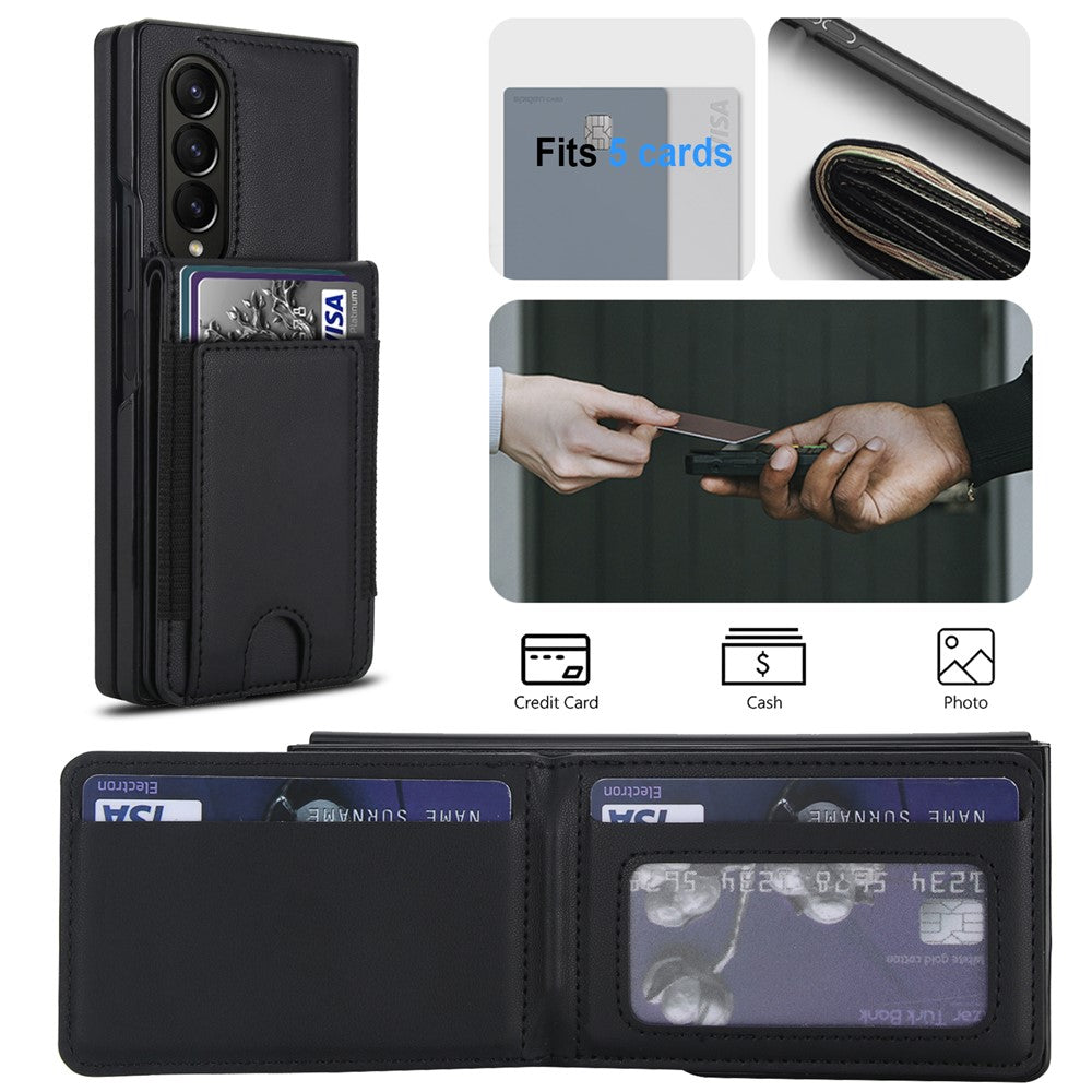 For Samsung Galaxy Z Fold4 5G Case Card Bag Kickstand Leather + PC Phone Cover with HD Screen Protector