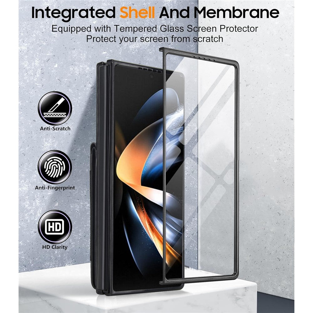 For Samsung Galaxy Z Fold4 5G Case Card Bag Kickstand Leather + PC Phone Cover with HD Screen Protector