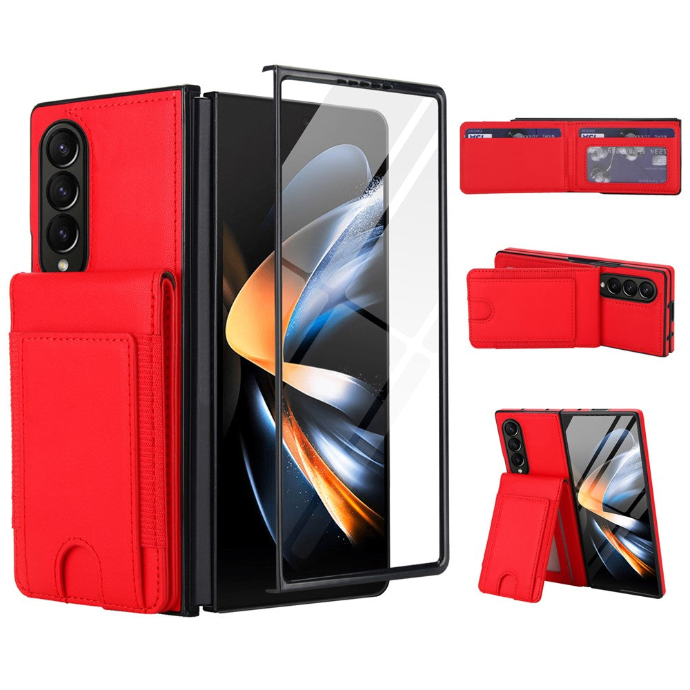 For Samsung Galaxy Z Fold4 5G Case Card Bag Kickstand Leather + PC Phone Cover with HD Screen Protector