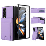 For Samsung Galaxy Z Fold4 5G Case Card Bag Kickstand Leather + PC Phone Cover with HD Screen Protector