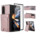 For Samsung Galaxy Z Fold4 5G Case Card Bag Kickstand Leather + PC Phone Cover with HD Screen Protector