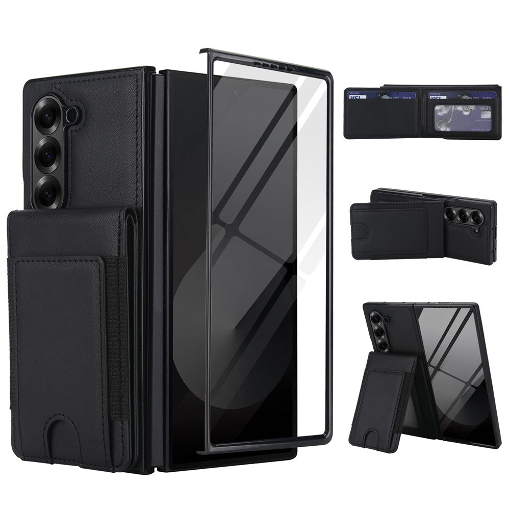 Til Samsung Galaxy Z Fold5 5G Etui Korttaske Støttefod Læder + PC Telefoncover med HD Skærmbeskytter