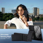Til Samsung Galaxy Z Fold5 5G Etui Korttaske Støttefod Læder + PC Telefoncover med HD Skærmbeskytter