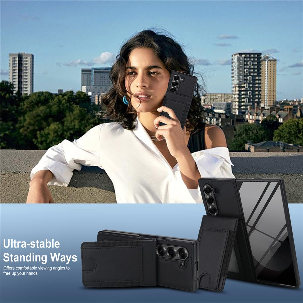 Til Samsung Galaxy Z Fold5 5G Etui Korttaske Støttefod Læder + PC Telefoncover med HD Skærmbeskytter