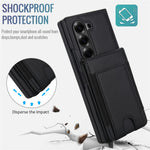 Til Samsung Galaxy Z Fold5 5G Etui Korttaske Støttefod Læder + PC Telefoncover med HD Skærmbeskytter