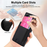 Til Samsung Galaxy Z Fold5 5G Etui Korttaske Støttefod Læder + PC Telefoncover med HD Skærmbeskytter