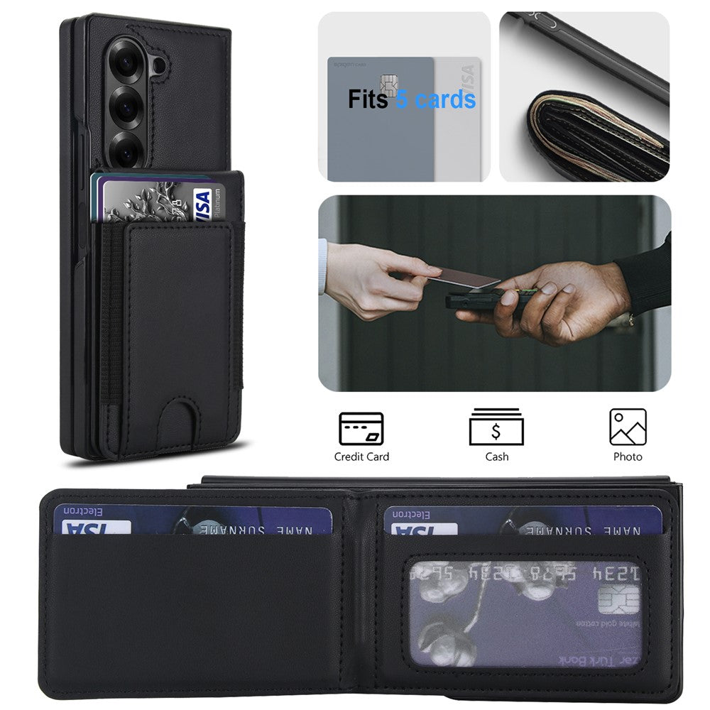 Til Samsung Galaxy Z Fold5 5G Etui Korttaske Støttefod Læder + PC Telefoncover med HD Skærmbeskytter