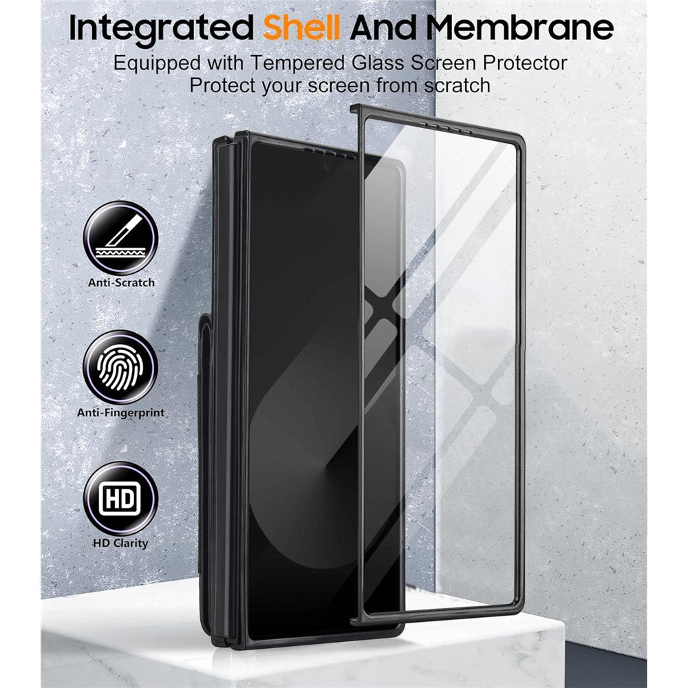 Til Samsung Galaxy Z Fold5 5G Etui Korttaske Støttefod Læder + PC Telefoncover med HD Skærmbeskytter
