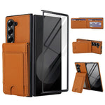 Til Samsung Galaxy Z Fold5 5G Etui Korttaske Støttefod Læder + PC Telefoncover med HD Skærmbeskytter