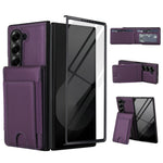 Til Samsung Galaxy Z Fold5 5G Etui Korttaske Støttefod Læder + PC Telefoncover med HD Skærmbeskytter