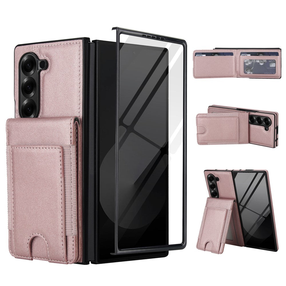 Til Samsung Galaxy Z Fold5 5G Etui Korttaske Støttefod Læder + PC Telefoncover med HD Skærmbeskytter