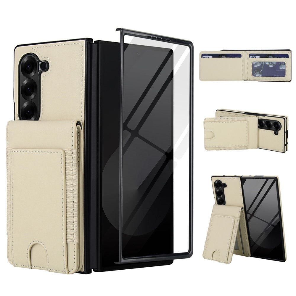 Til Samsung Galaxy Z Fold5 5G Etui Korttaske Støttefod Læder + PC Telefoncover med HD Skærmbeskytter