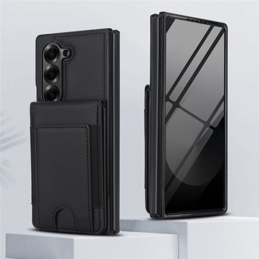 Til Samsung Galaxy Z Fold6 5G Etui Korttaske Støttefod Læder + PC Telefoncover med HD Skærmbeskytter