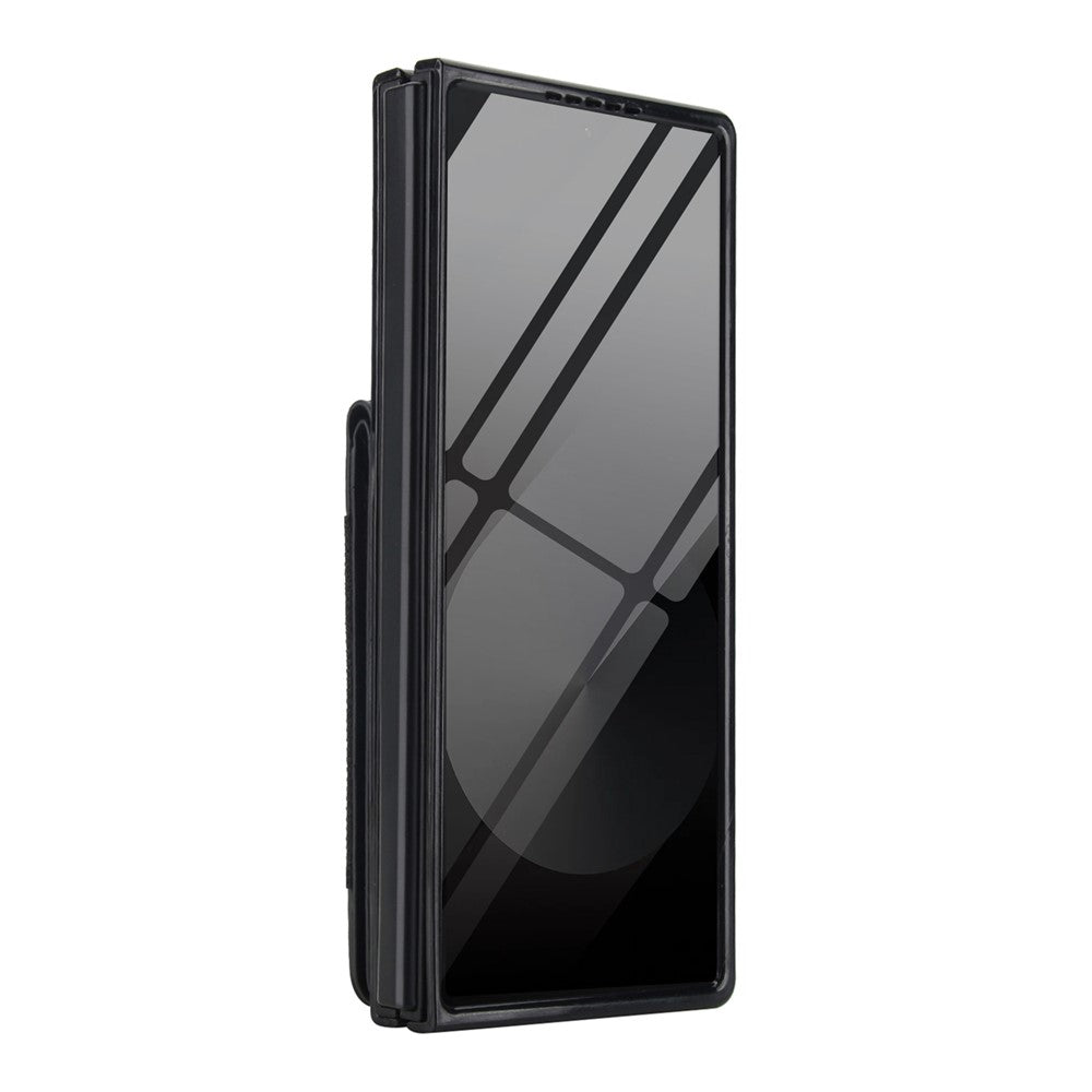 Til Samsung Galaxy Z Fold6 5G Etui Korttaske Støttefod Læder + PC Telefoncover med HD Skærmbeskytter