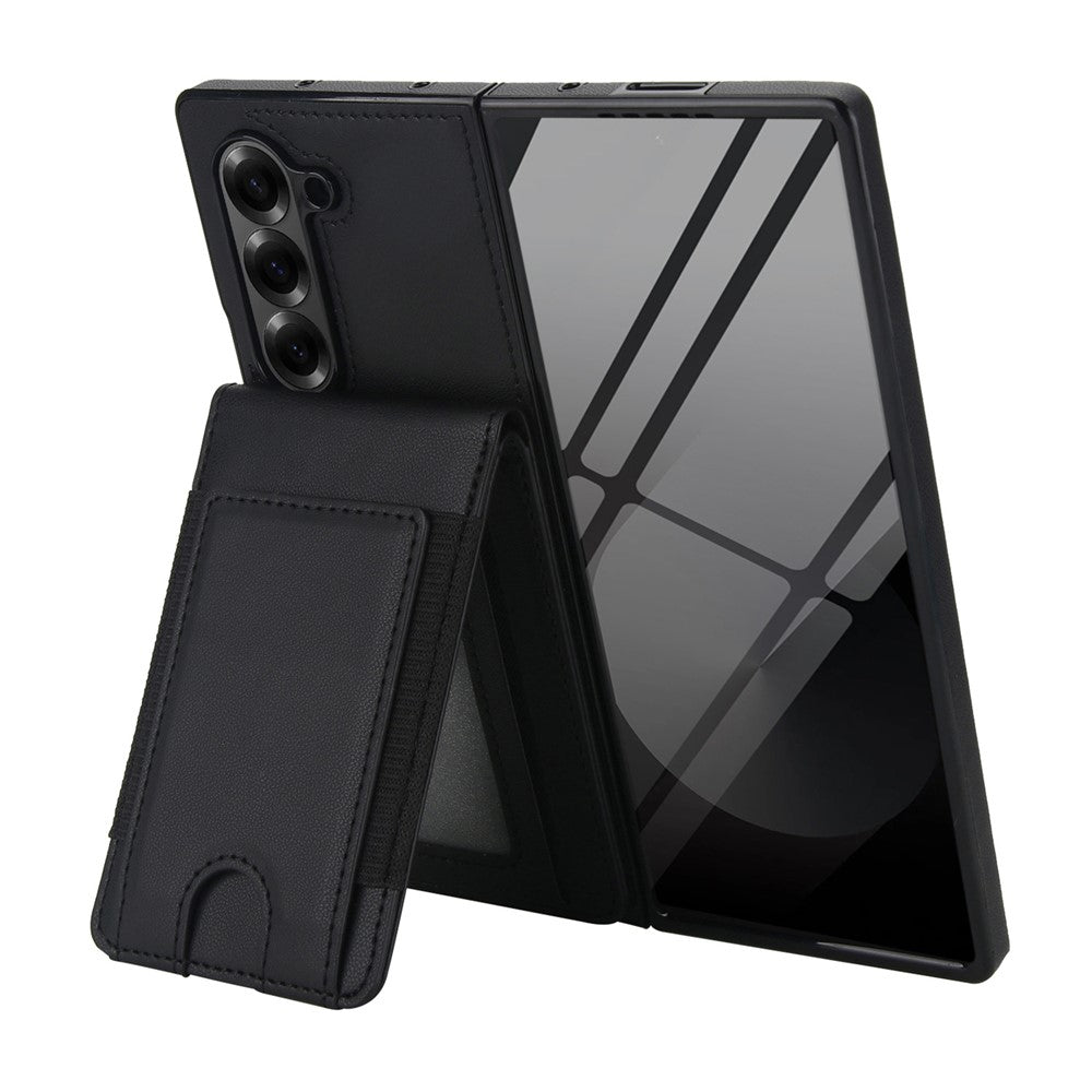 Til Samsung Galaxy Z Fold6 5G Etui Korttaske Støttefod Læder + PC Telefoncover med HD Skærmbeskytter