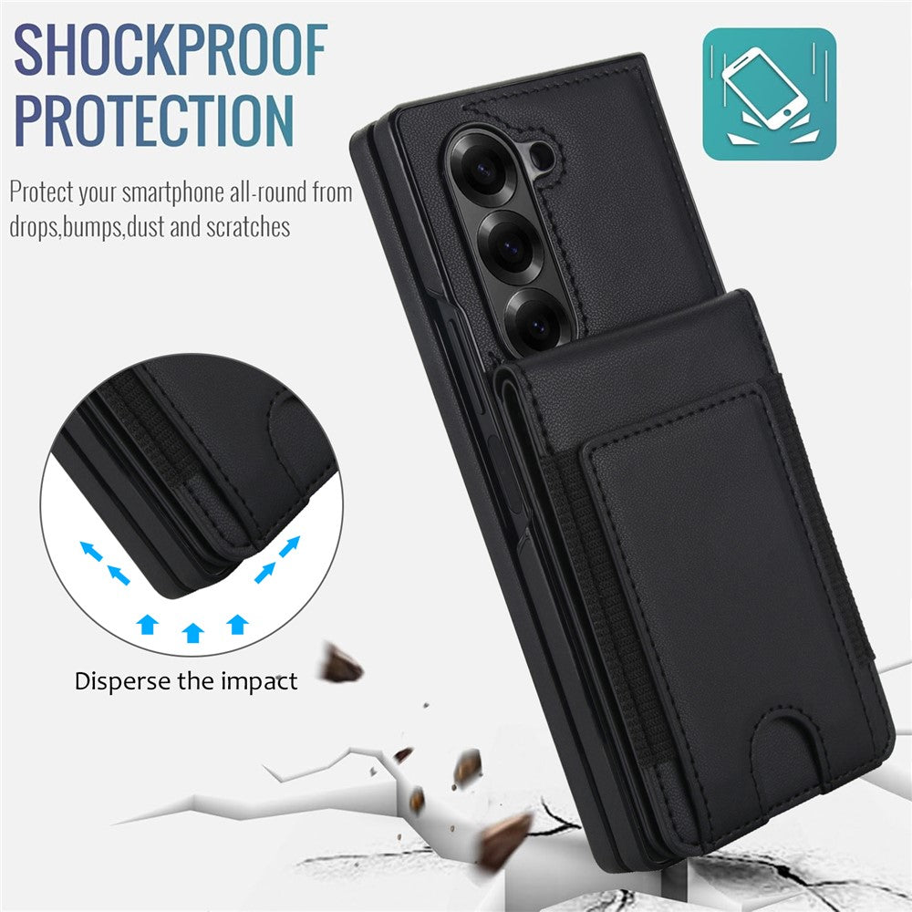 Til Samsung Galaxy Z Fold6 5G Etui Korttaske Støttefod Læder + PC Telefoncover med HD Skærmbeskytter