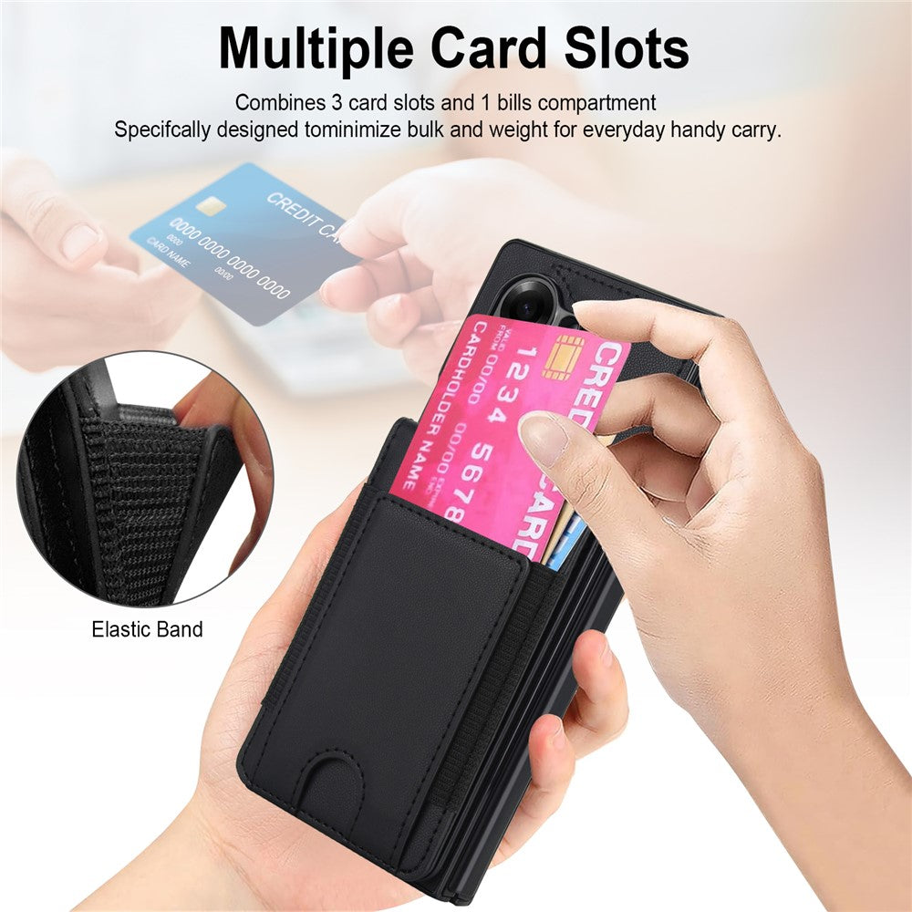 Til Samsung Galaxy Z Fold6 5G Etui Korttaske Støttefod Læder + PC Telefoncover med HD Skærmbeskytter