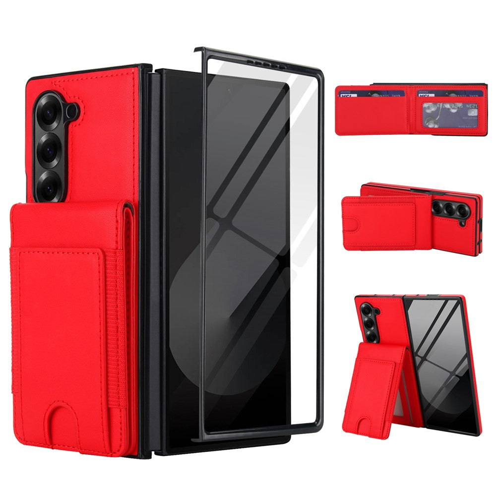 Til Samsung Galaxy Z Fold6 5G Etui Korttaske Støttefod Læder + PC Telefoncover med HD Skærmbeskytter