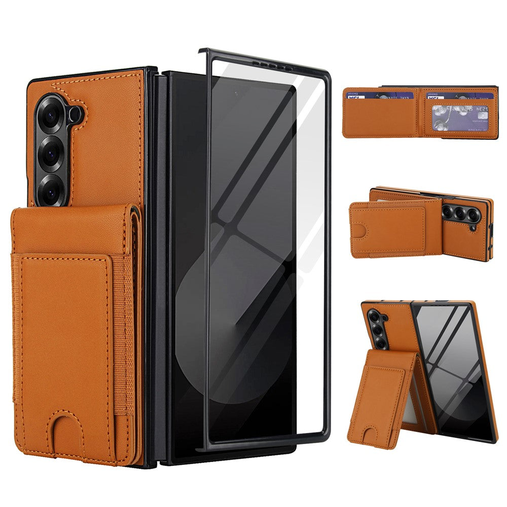 Til Samsung Galaxy Z Fold6 5G Etui Korttaske Støttefod Læder + PC Telefoncover med HD Skærmbeskytter