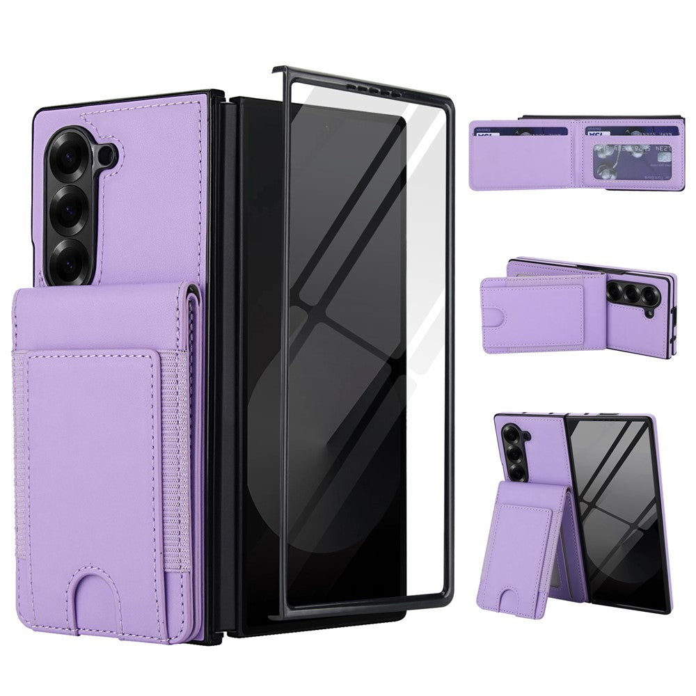 Til Samsung Galaxy Z Fold6 5G Etui Korttaske Støttefod Læder + PC Telefoncover med HD Skærmbeskytter