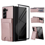 Til Samsung Galaxy Z Fold6 5G Etui Korttaske Støttefod Læder + PC Telefoncover med HD Skærmbeskytter