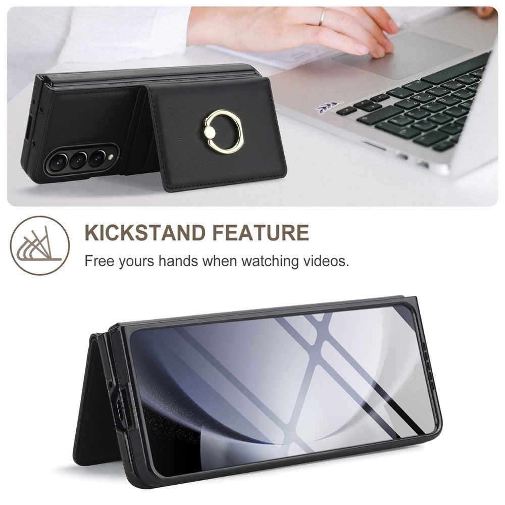 For Samsung Galaxy Z Fold3 5G Wallet Case Ring Holder PC PU Flip Phone Cover with HD Screen Protector