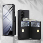 For Samsung Galaxy Z Fold4 5G Wallet Case Ring Holder PC PU Flip Phone Cover with HD Screen Protector