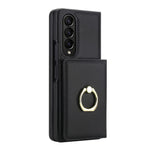 For Samsung Galaxy Z Fold4 5G Wallet Case Ring Holder PC PU Flip Phone Cover with HD Screen Protector