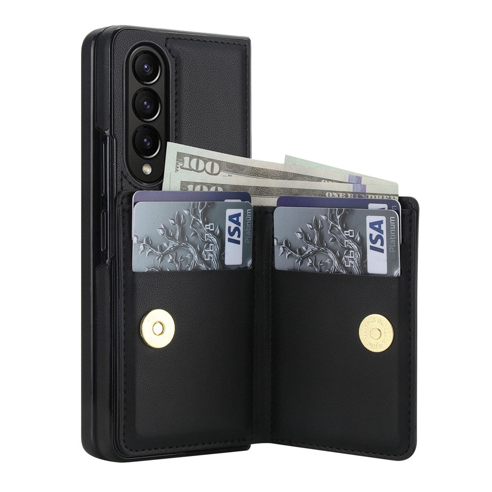 For Samsung Galaxy Z Fold4 5G Wallet Case Ring Holder PC PU Flip Phone Cover with HD Screen Protector