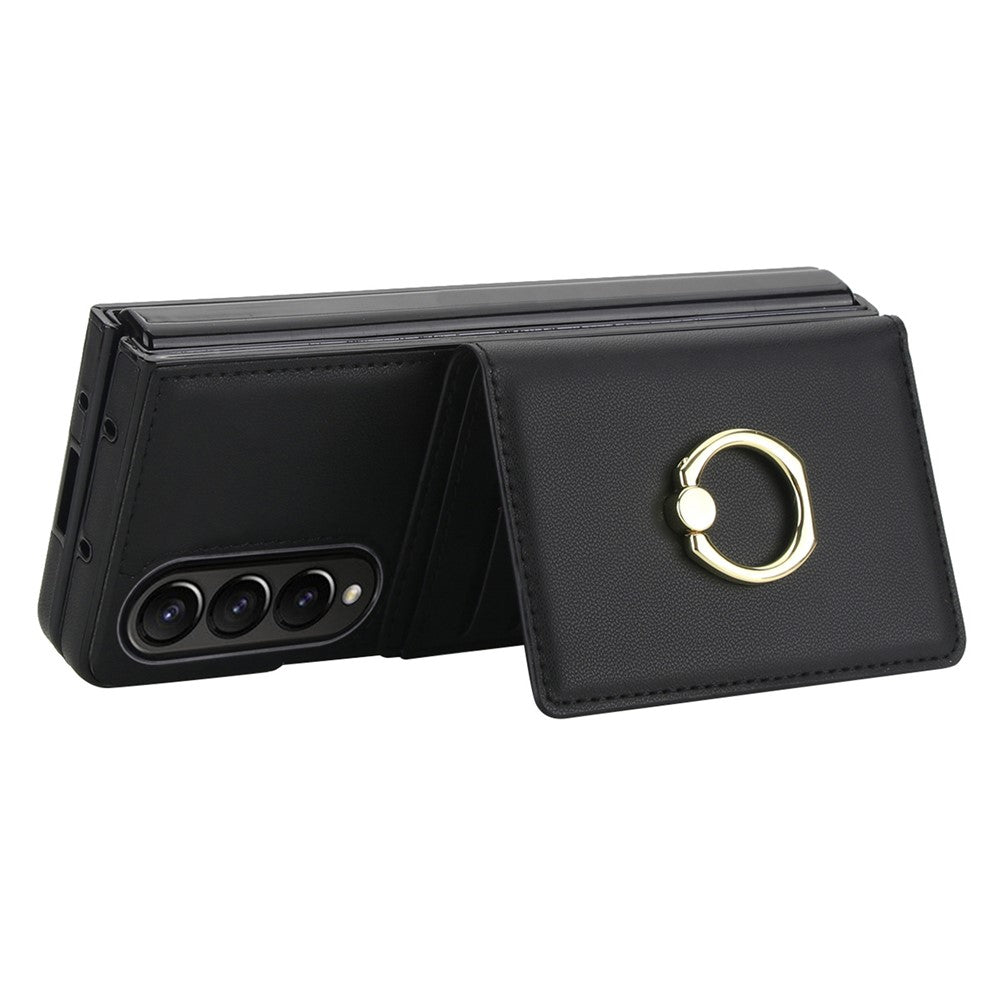 For Samsung Galaxy Z Fold4 5G Wallet Case Ring Holder PC PU Flip Phone Cover with HD Screen Protector