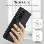 For Samsung Galaxy Z Fold4 5G Wallet Case Ring Holder PC PU Flip Phone Cover with HD Screen Protector