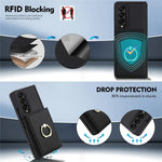 For Samsung Galaxy Z Fold4 5G Wallet Case Ring Holder PC PU Flip Phone Cover with HD Screen Protector