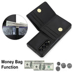For Samsung Galaxy Z Fold4 5G Wallet Case Ring Holder PC PU Flip Phone Cover with HD Screen Protector